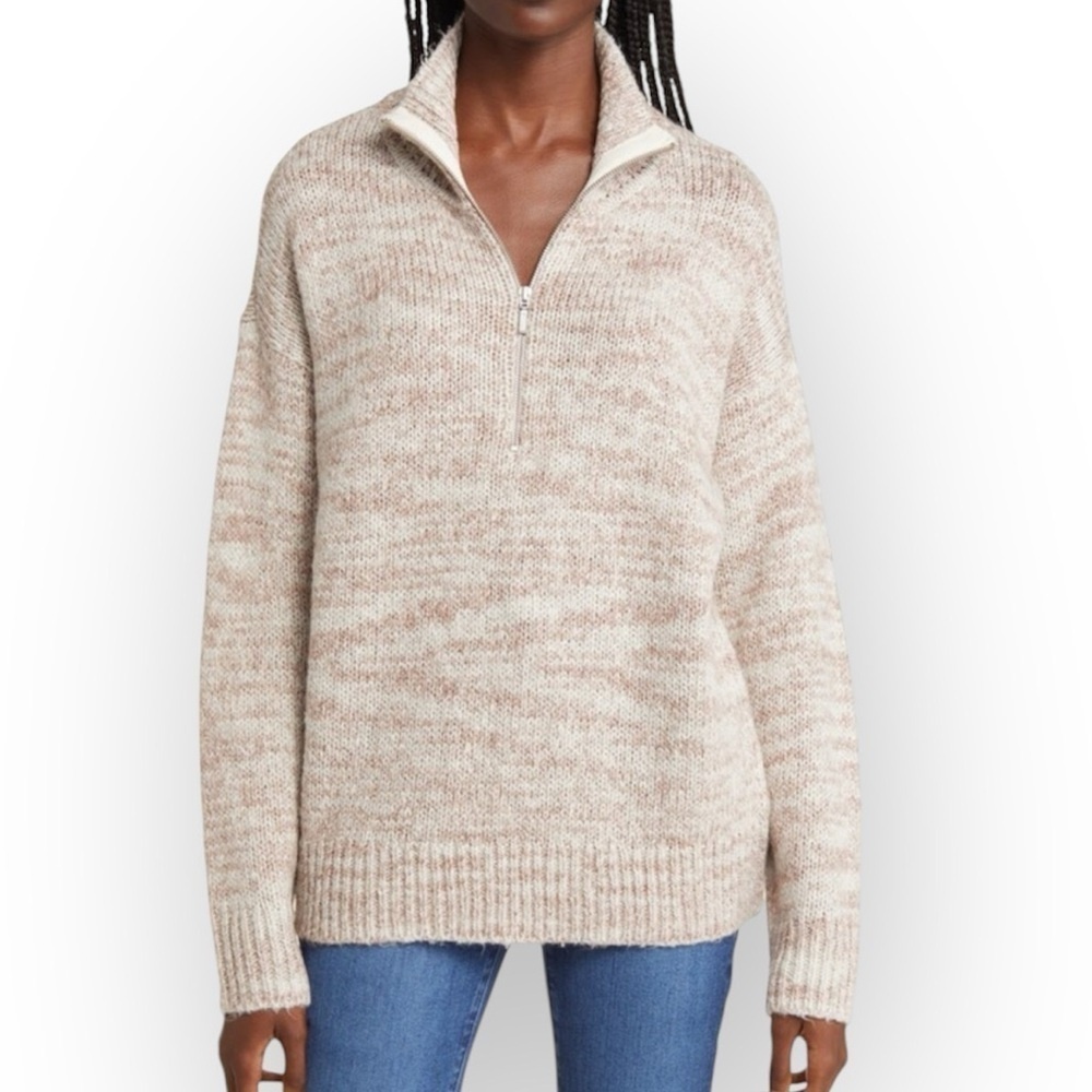 Treasure & Bond Women's Marled Beige Half-Zip Chunky Knit Sweater Size XL